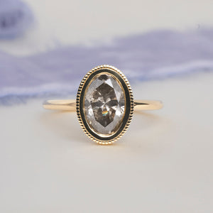 Oval Brilliant Salt & Pepper Diamond Magda Ring