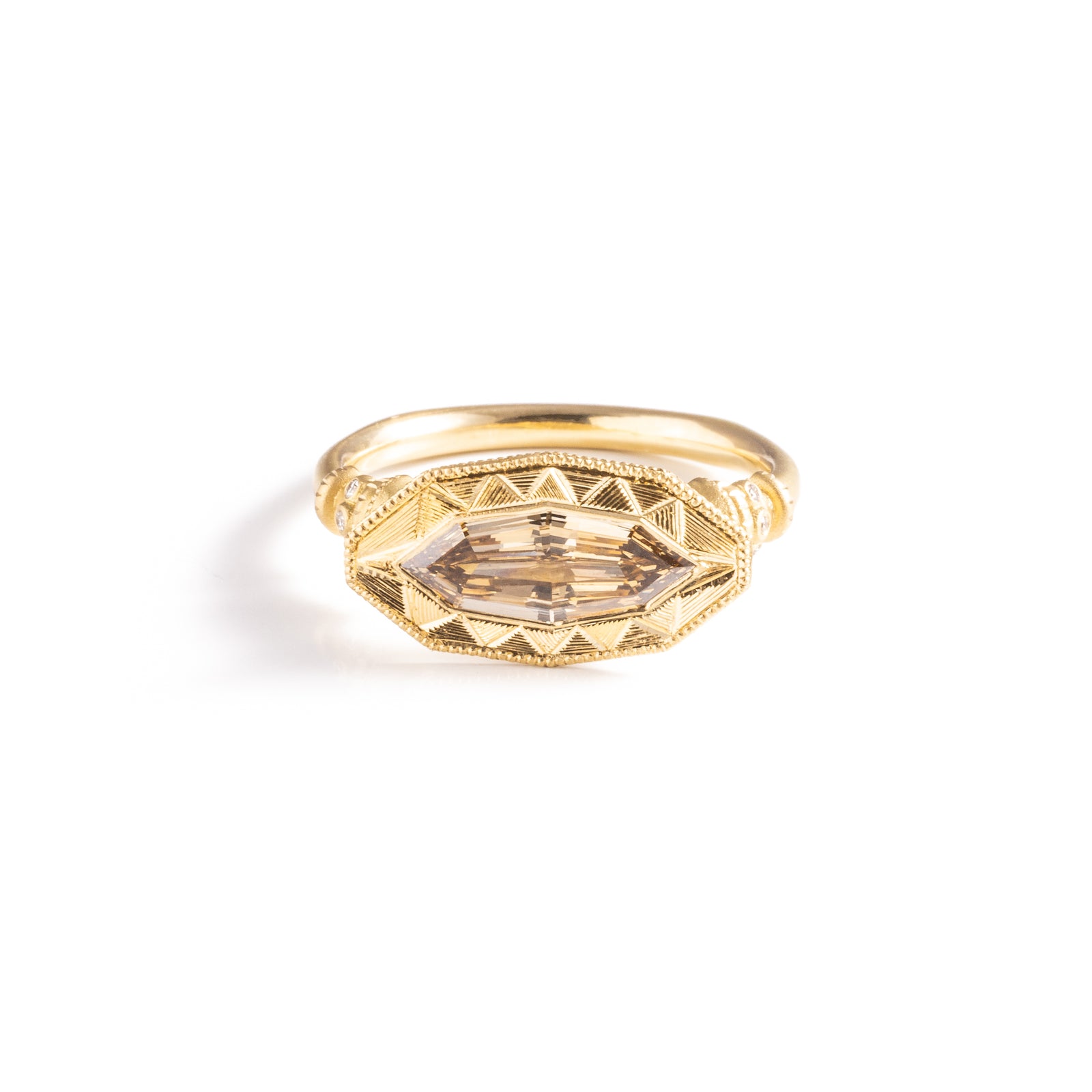 1.00ct GIA SI1 Fancy Yellow-Brown Geo Marquise Step Cut<br><b> Erin Cuff </b>| Prism Pedestal Ring