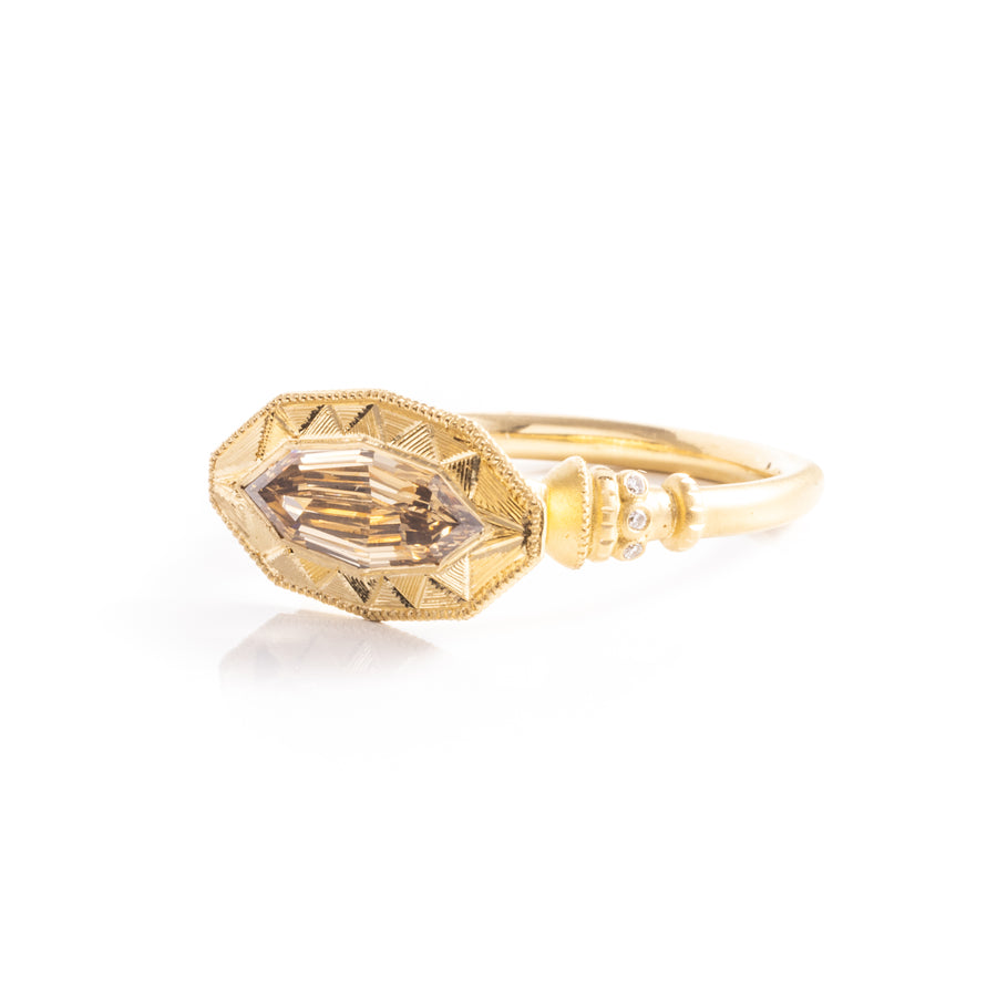 1.00ct GIA SI1 Fancy Yellow-Brown Geo Marquise Step Cut<br><b> Erin Cuff </b>| Prism Pedestal Ring