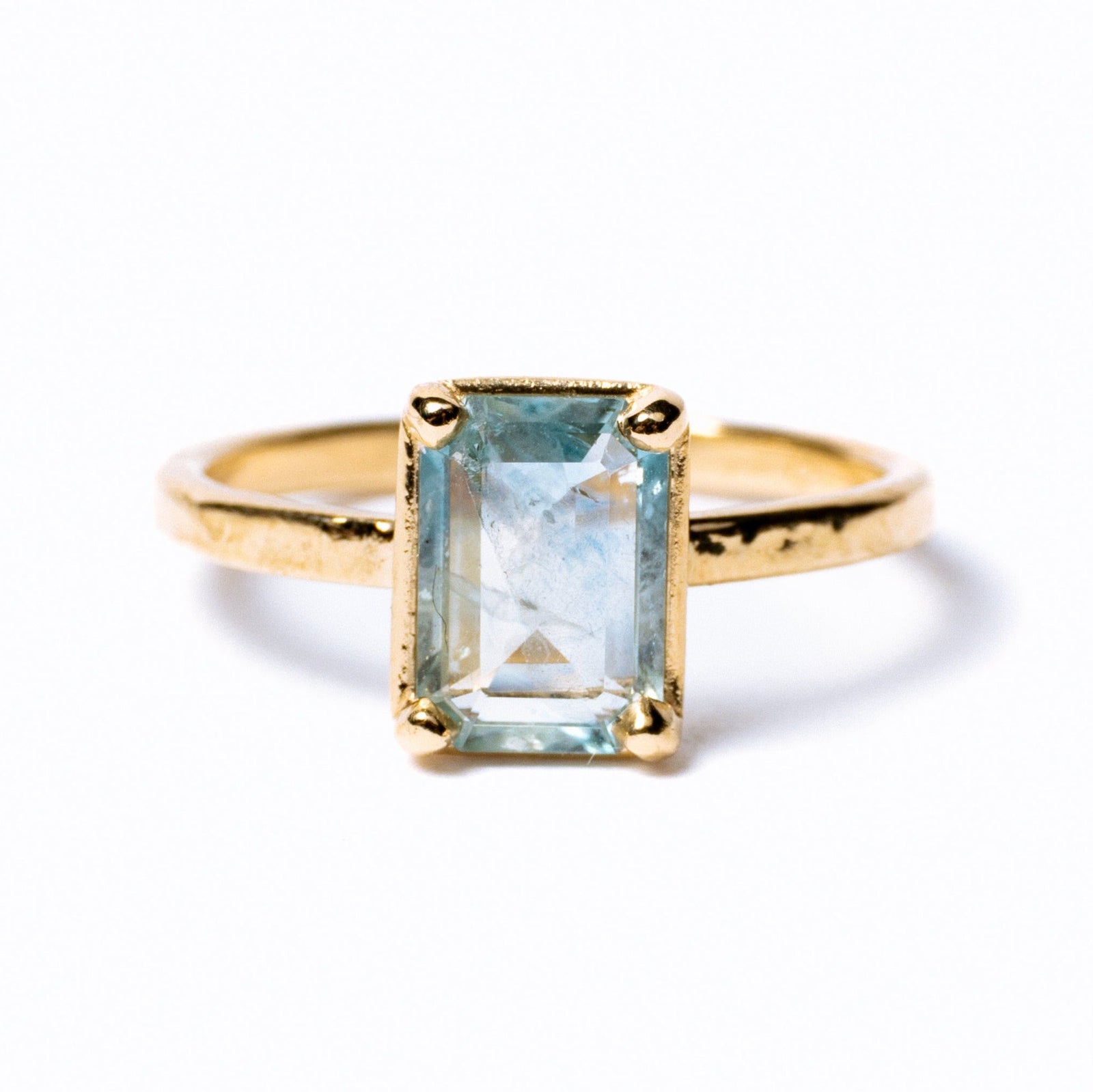 Baby Blue Sapphire Emerald Cut Engagement Ring with Hammered Band - MTD