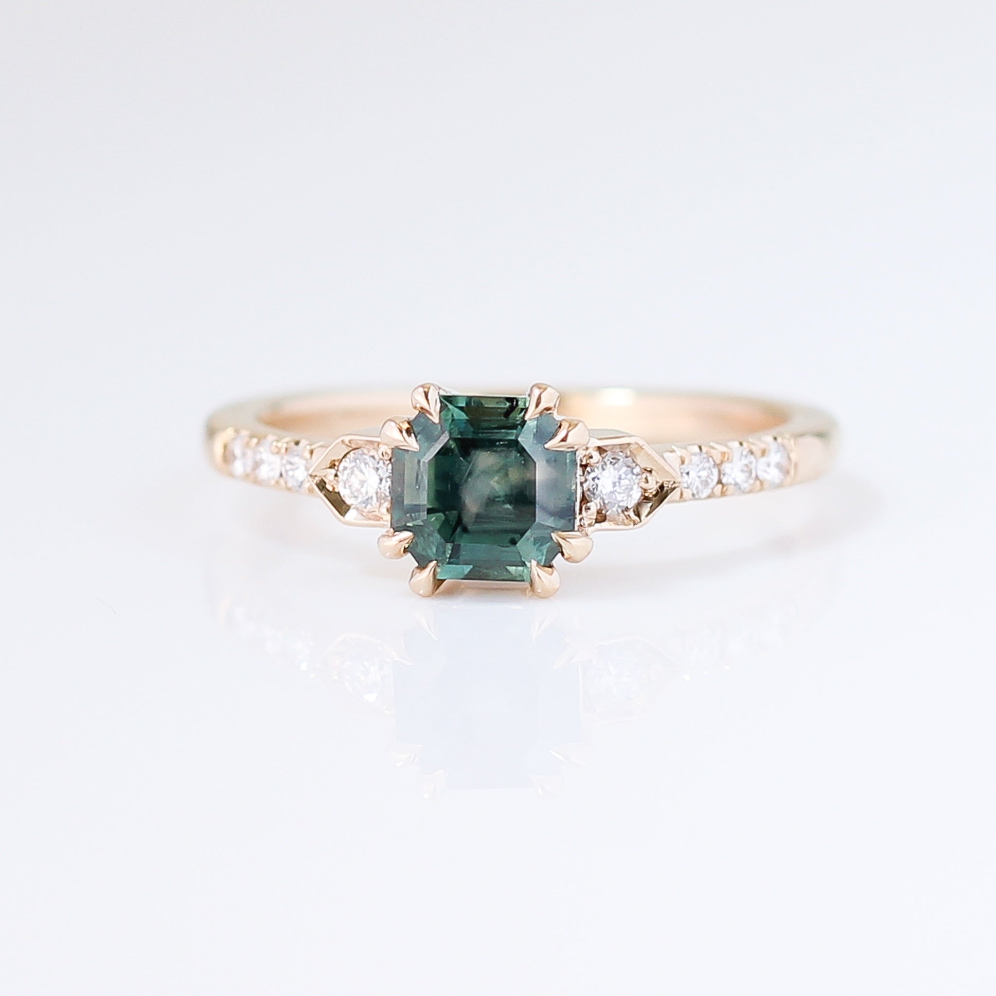 Cut Corner Rectangle Step Cut Green Sapphire Ring