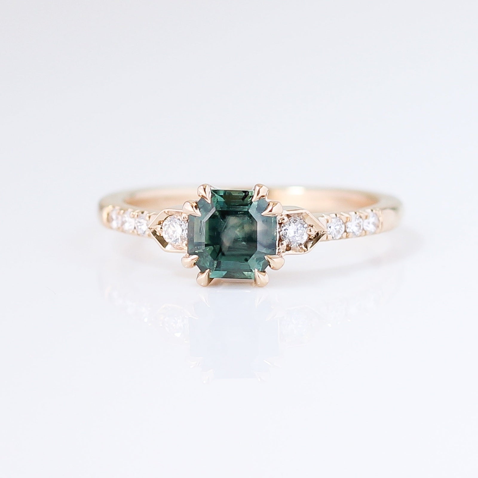 Cut Corner Rectangle Step Cut Green Sapphire Ring