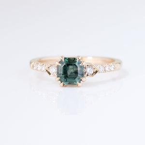 Cut Corner Rectangle Step Cut Green Sapphire Ring