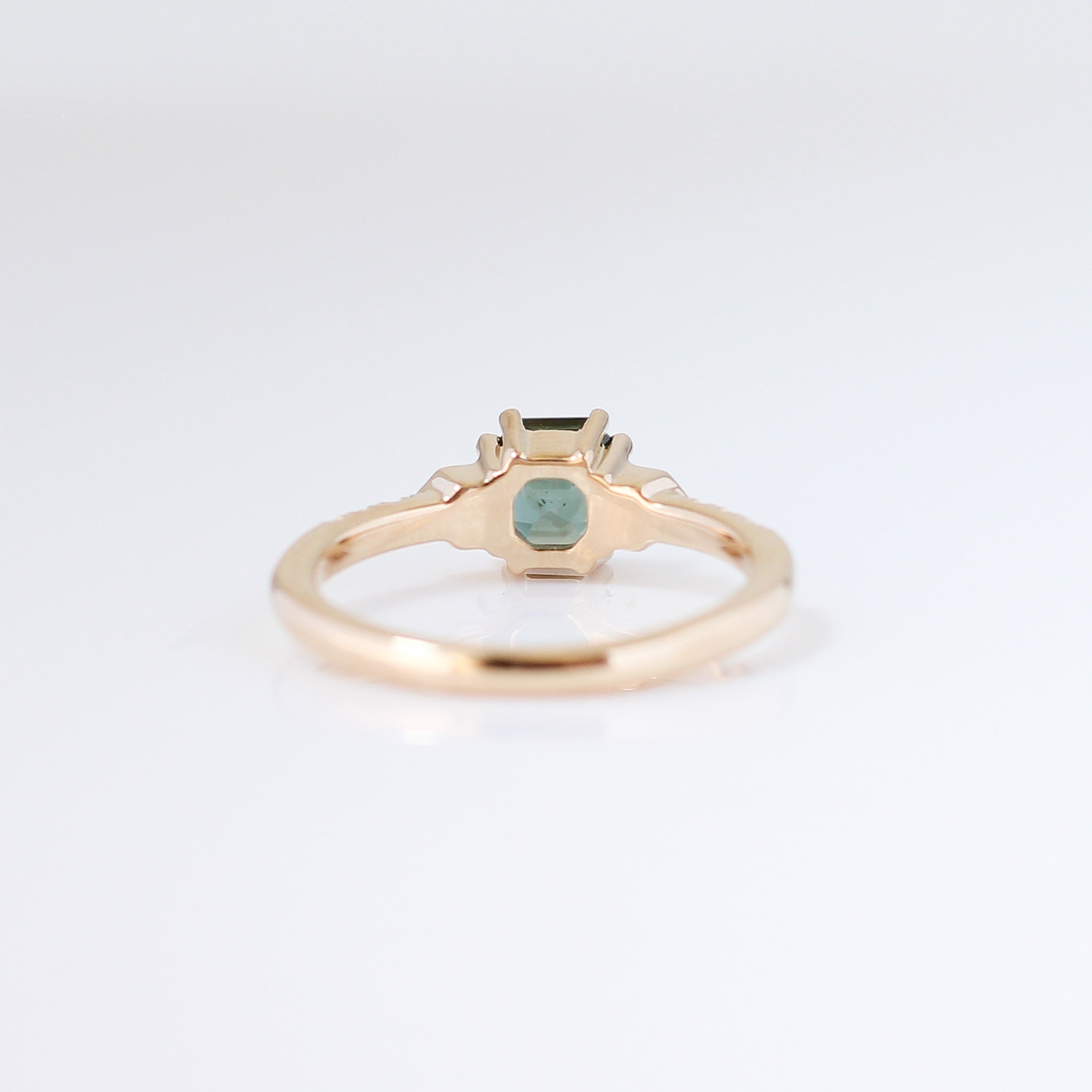 Cut Corner Rectangle Step Cut Green Sapphire Ring rear view