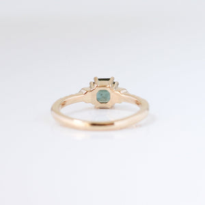 Cut Corner Rectangle Step Cut Green Sapphire Ring rear view