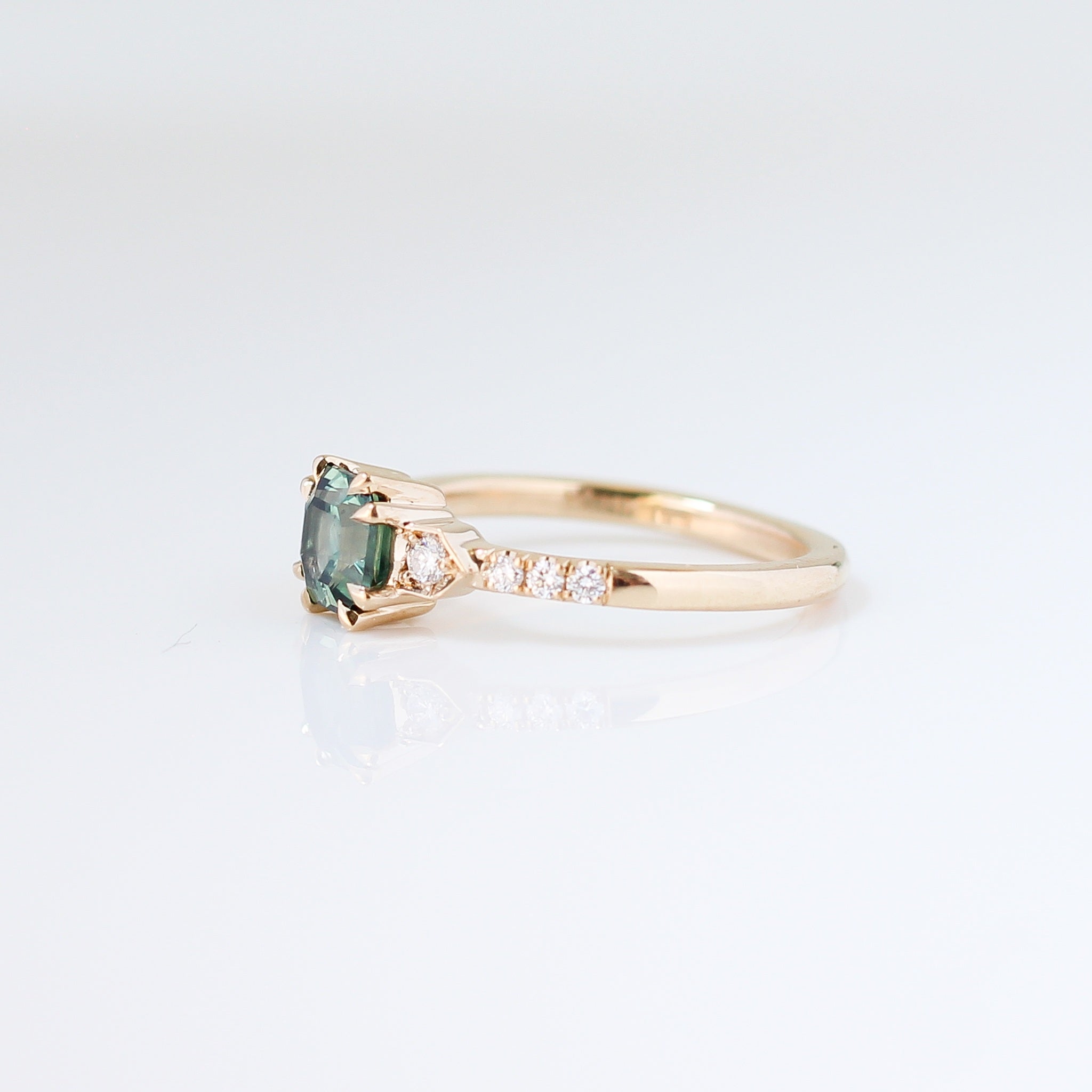 Cut Corner Rectangle Step Cut Green Sapphire Ring side view