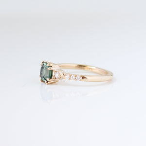 Cut Corner Rectangle Step Cut Green Sapphire Ring side view