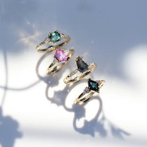 Gemstone Rings in sunlight with reflections