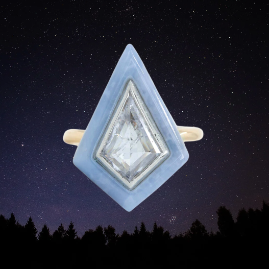 2.39 Kite Rosecut <br><b> Anueva Jewelry </b>| Diamond and Blue Agate Halo Ring