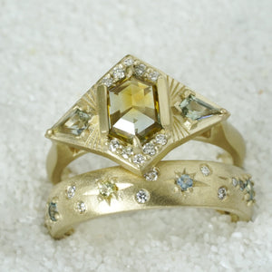 moon and stars engagement ring with kite sapphires