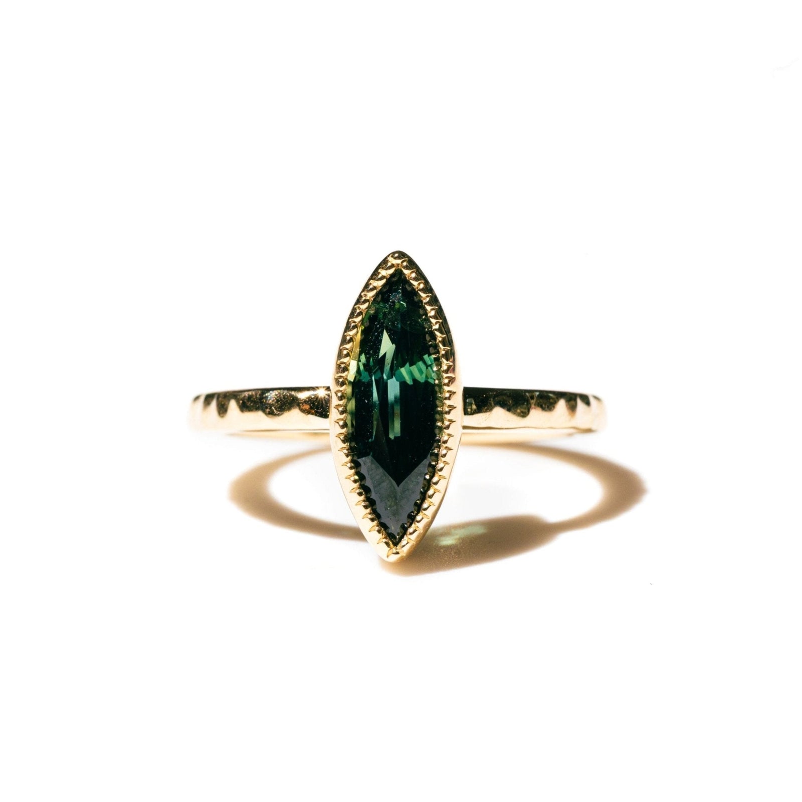 Forest Leaves Green Marquise Sapphire Engagement Ring - MTD