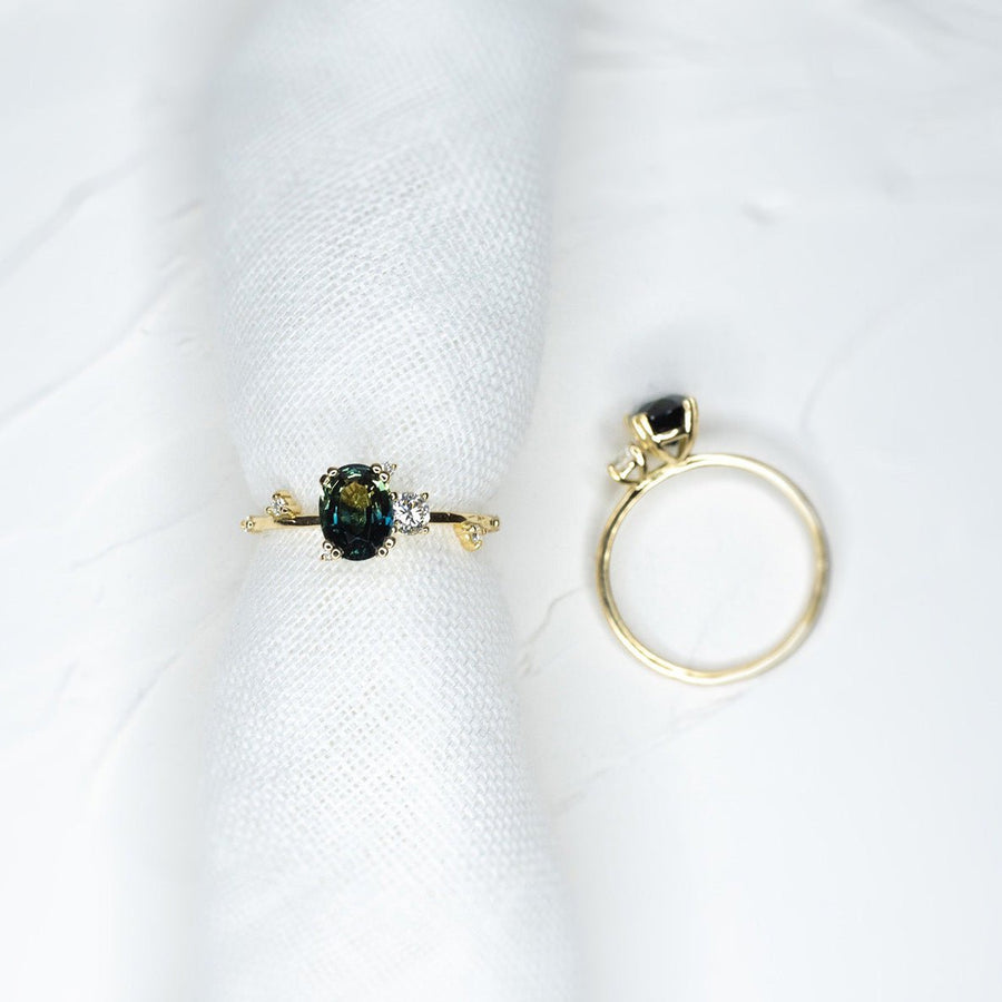 Australian 1.79ct Parti Sapphire Toi et Moi Ring - Lelya - bespoke engagement and wedding rings made in Scotland, UK