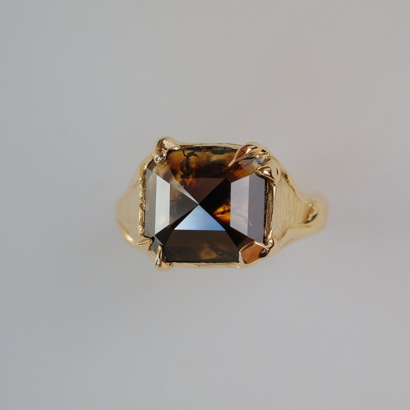 3.30ct Cut Corner Square Rosecut <br><b> We Are Arrow </b>| Molten Cognac Diamond Signet