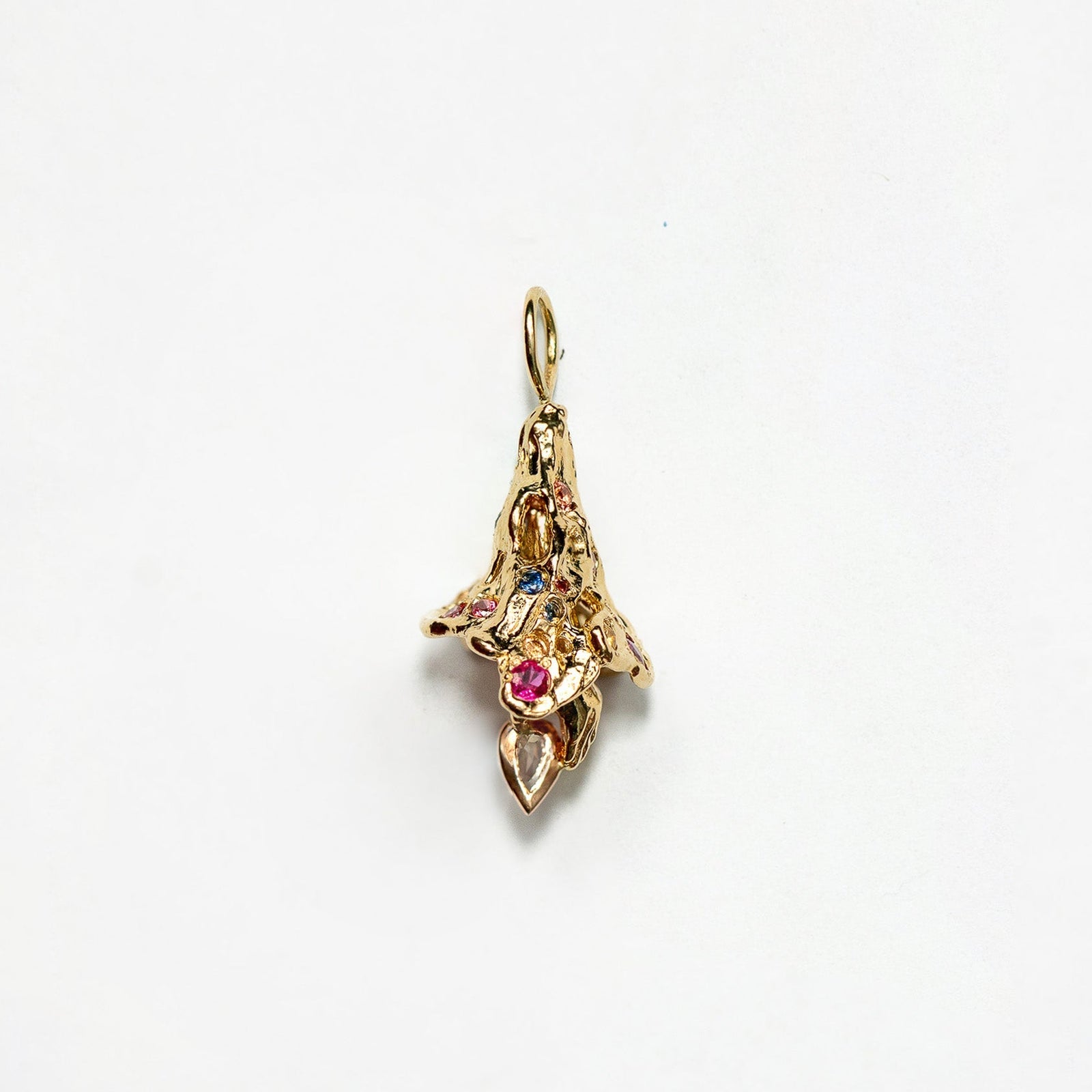 Fairy Bell Charm with colorful sapphires and a pear diamond