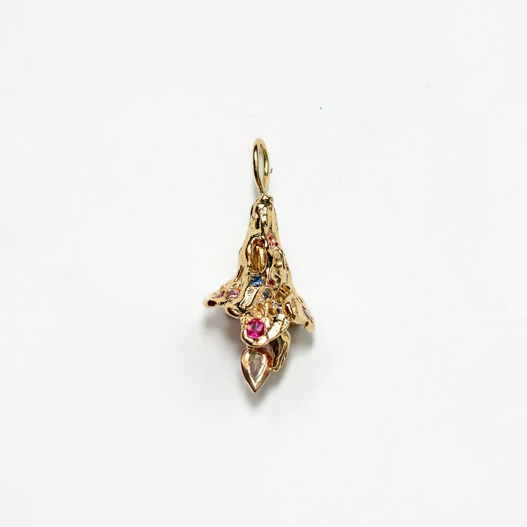 Fairy Bell Charm with colorful sapphires and a pear diamond