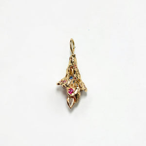 Fairy Bell Charm with colorful sapphires and a pear diamond