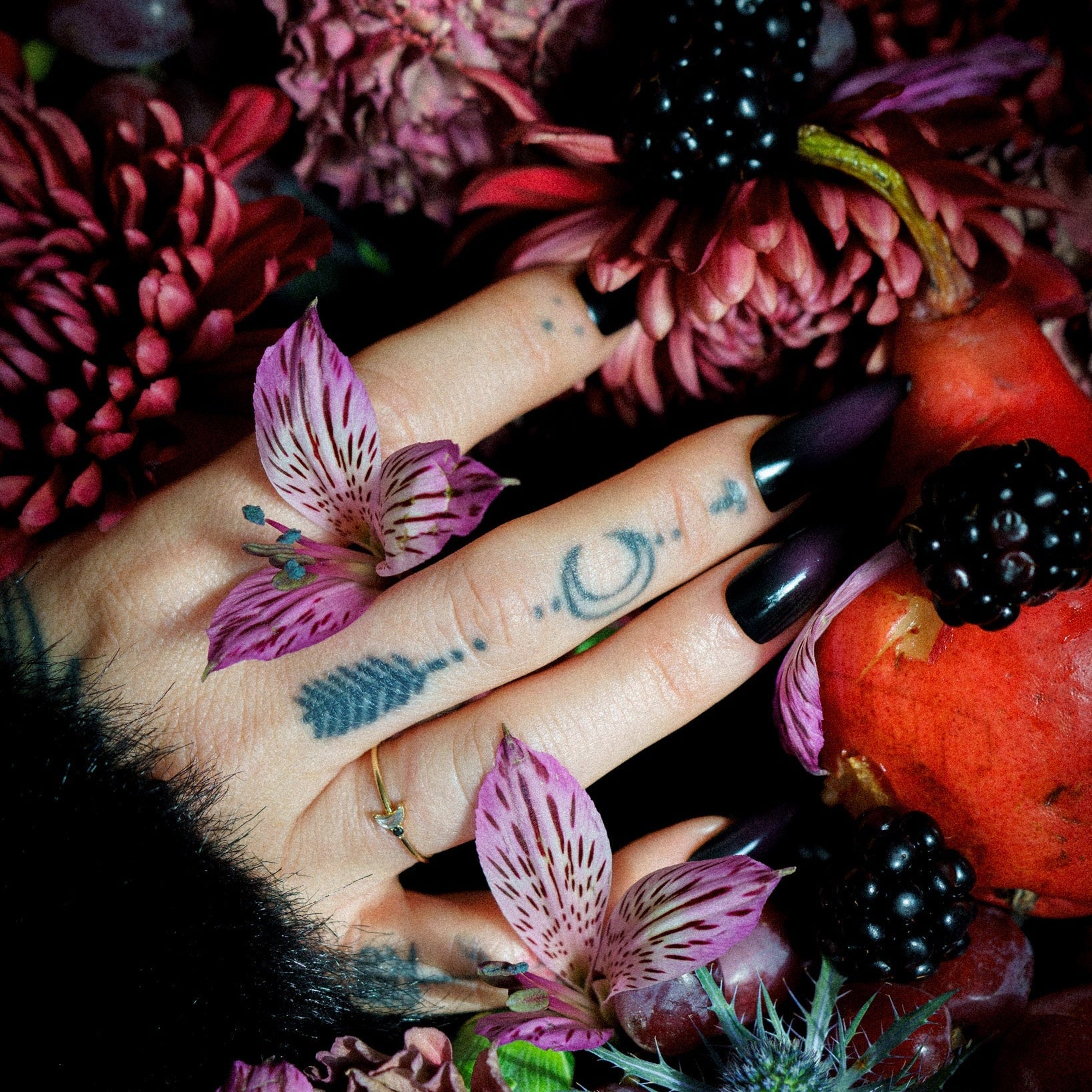 Luna Arktos Ring with salt & pepper diamond crescent moon and black diamond