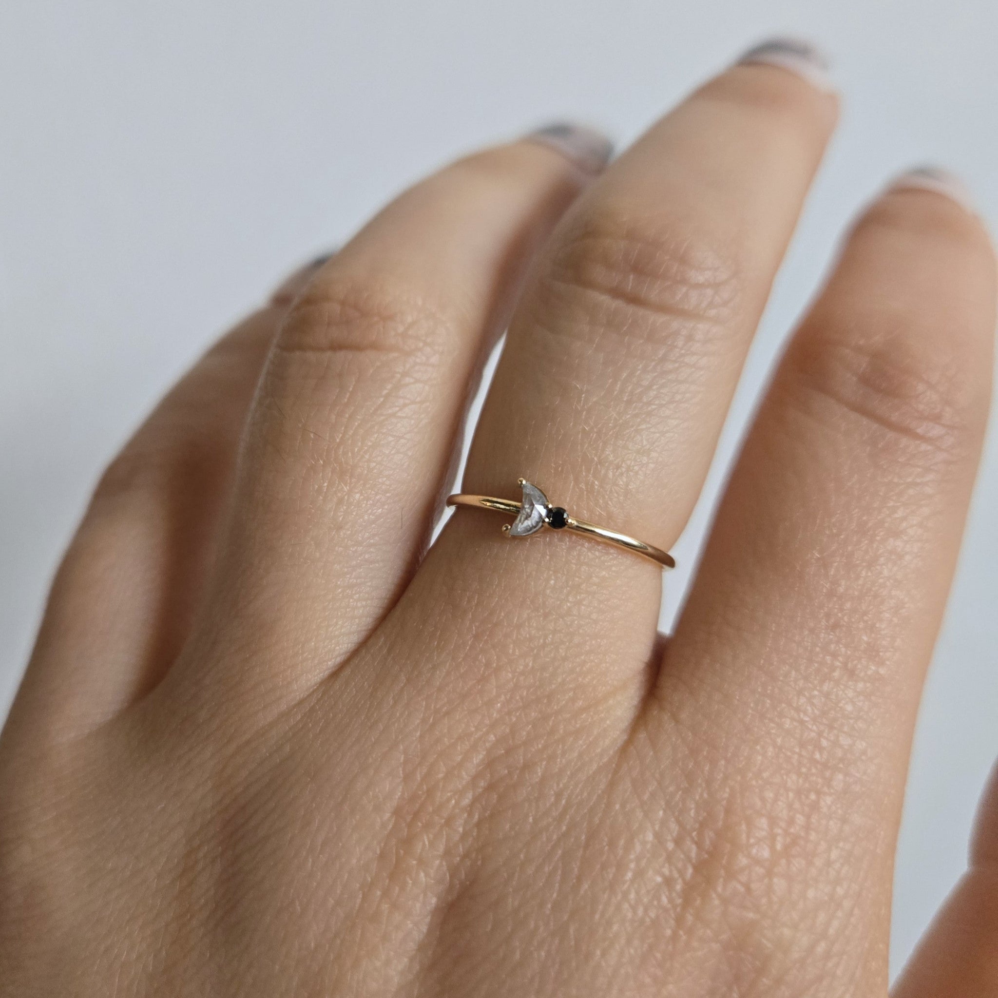 Luna Arktos Ring with salt & pepper diamond crescent moon and black diamond