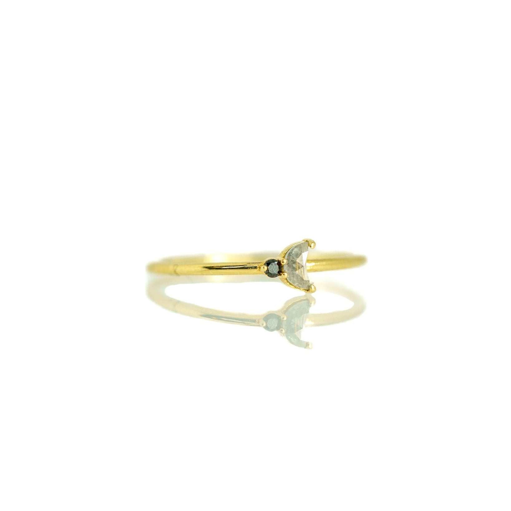 Luna Arktos Ring with salt & pepper diamond crescent moon and black diamond