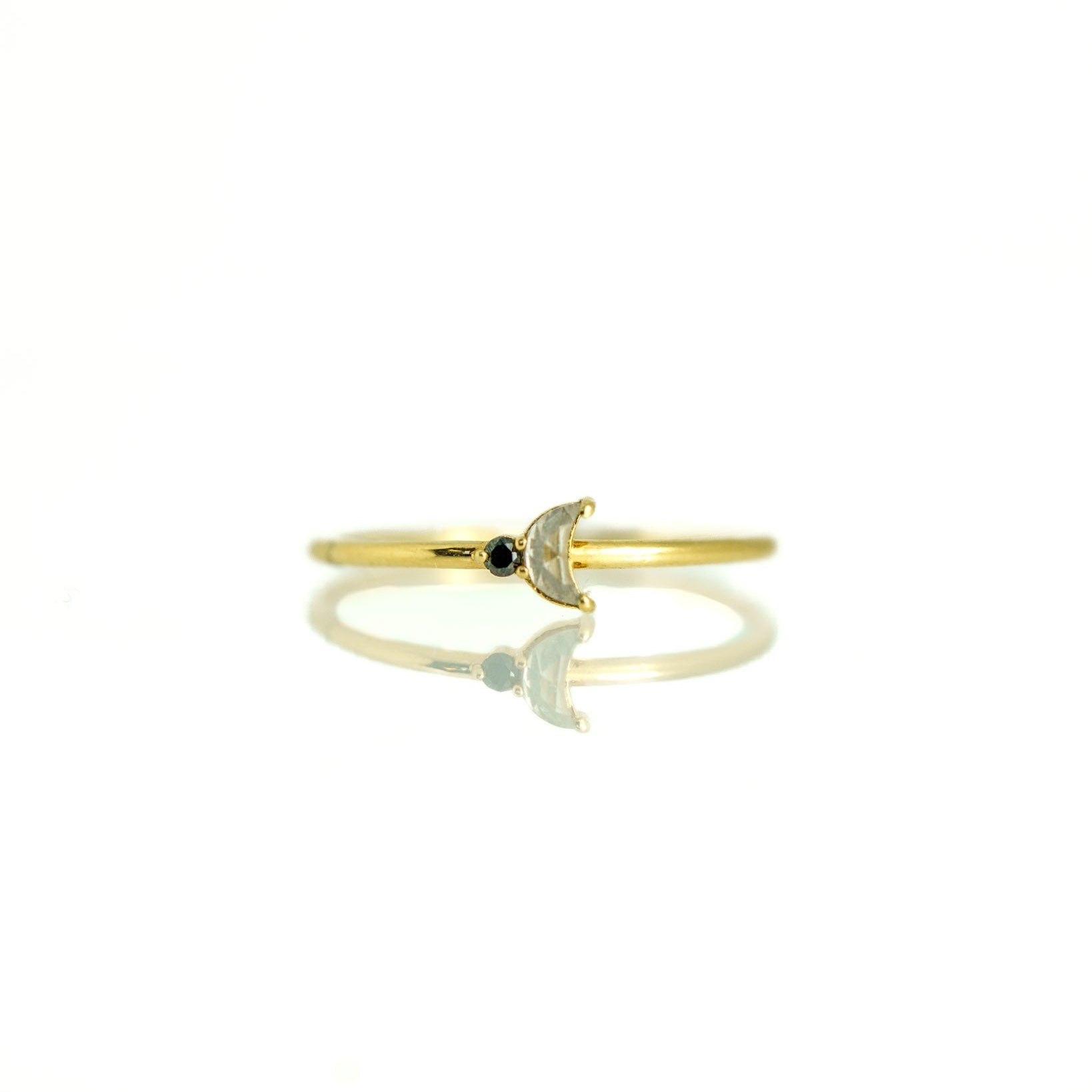 Luna Arktos Ring with salt & pepper diamond crescent moon and black diamond
