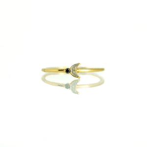 Luna Arktos Ring with salt & pepper diamond crescent moon and black diamond