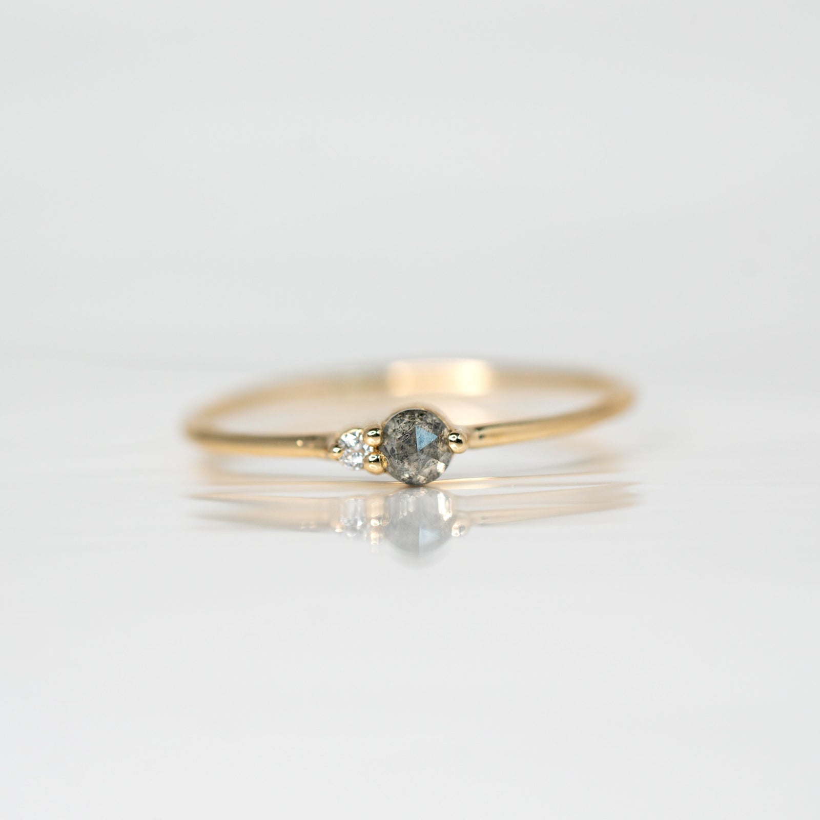 Salt & Pepper Diamond Arktos Ring set in 14k yellow gold