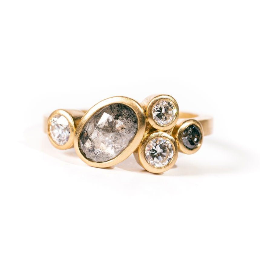 Midnight Stars Salt and Pepper Diamond Cluster Engagement Ring - MTD