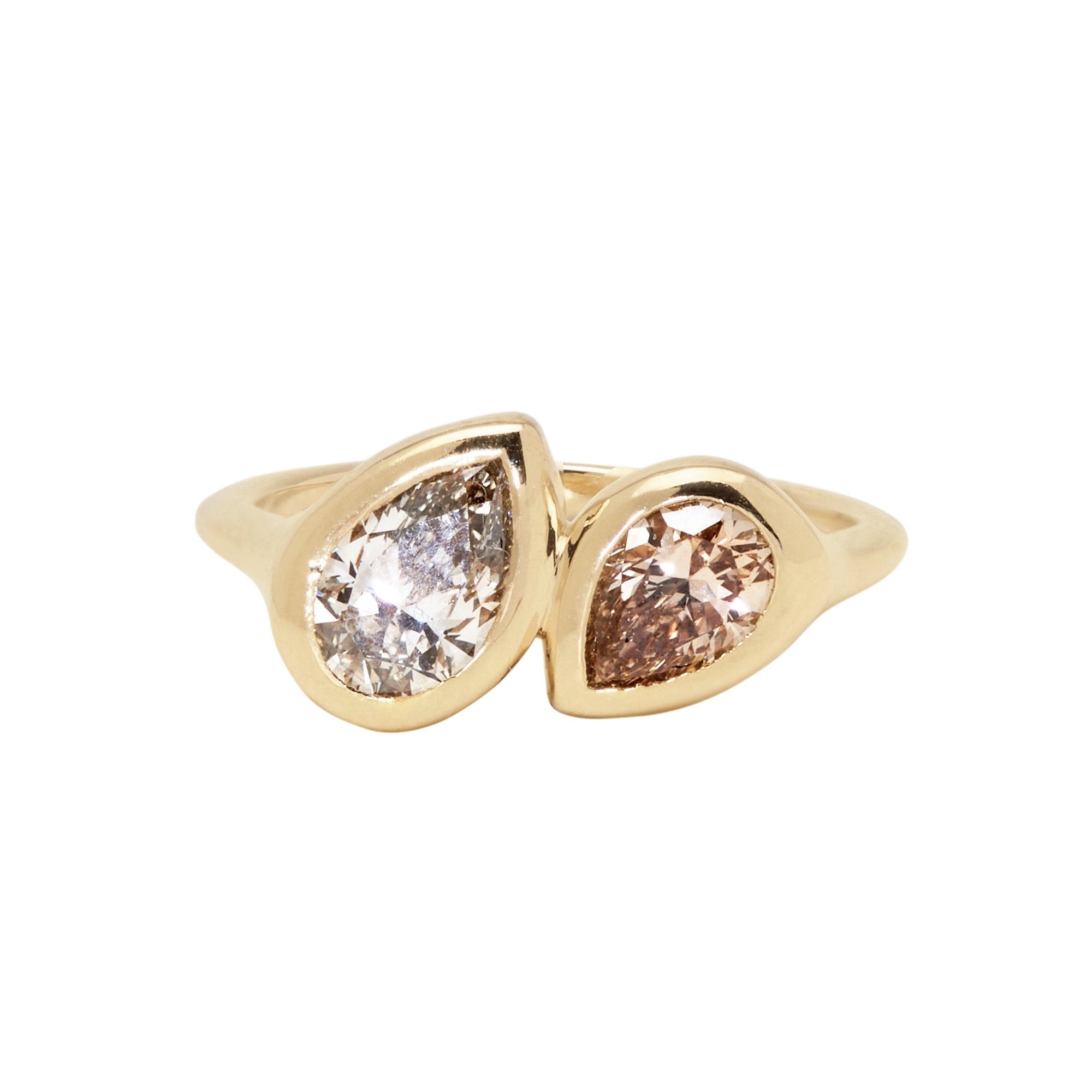 1.23cttw Champagne Pear Brilliants <br><b>Emily Warden Designs</b> | Toi et Moi Pear Bezel Ring