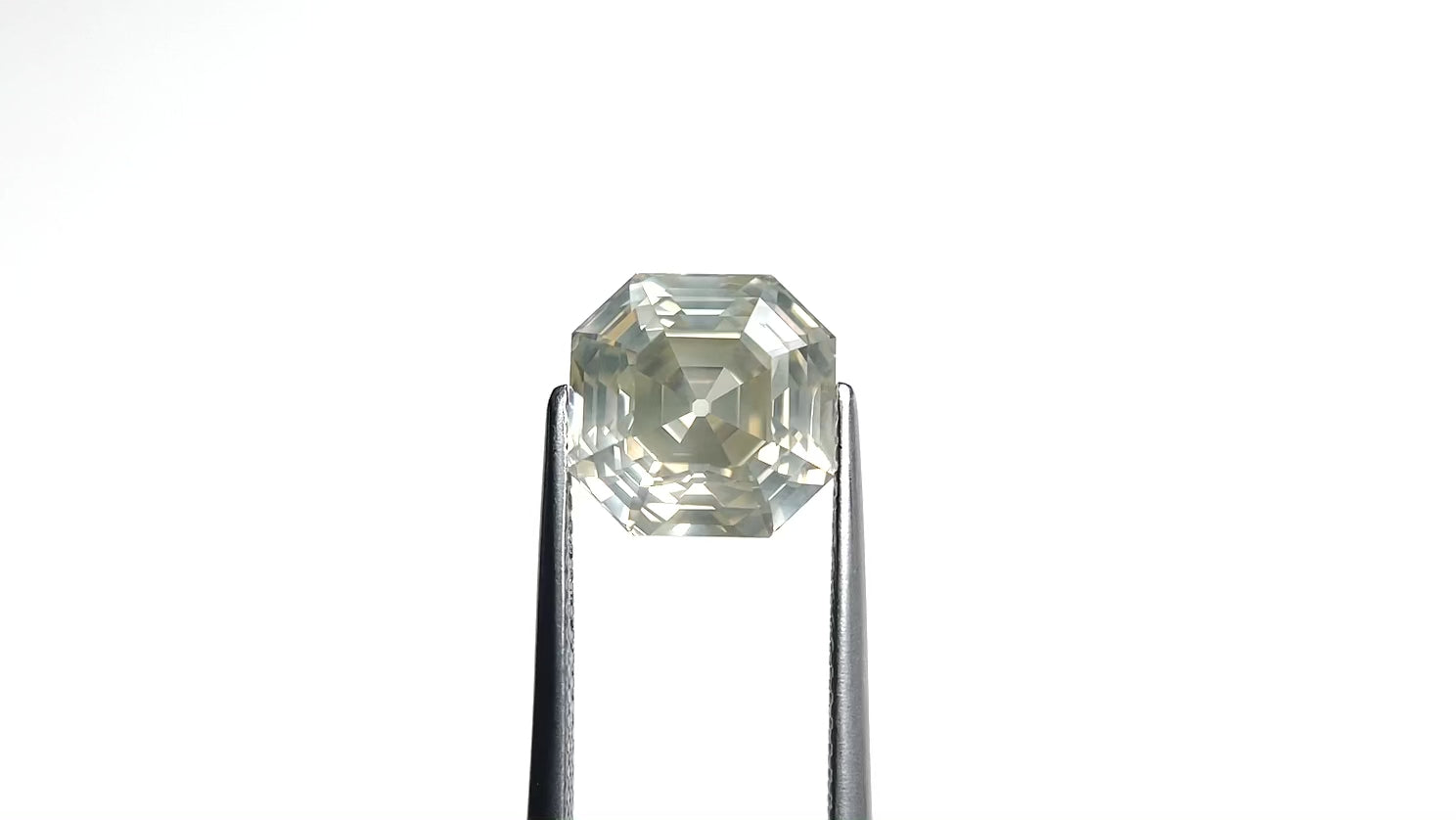 5.51ct 9.76x9.75x6.75mm GIA I1 Fancy Light Grey Green Yellow Antique Cut Corner Square Step Cut 28026-01