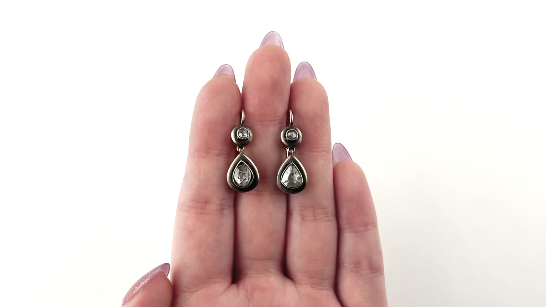 1.10cttw Antique Rosecuts 9K Yellow Gold and Silver Drop Earrings 27420-01