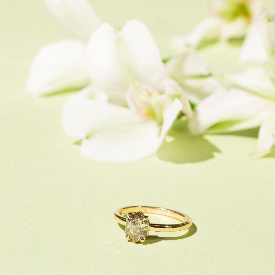 Stardust Elongated Hexagon Salt and Pepper Diamond Engagement Ring - MTD