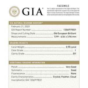 0.90ct 6.04x5.99x3.96mm GIA SI1 I Old European Cut 18172-01 - Misfit Diamonds