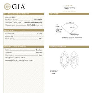1.01ct 10.12x5.30x2.64mm GIA VVS2 I Modern Antique Moval Brilliant 21704-01