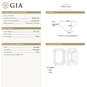 1.06ct 7.99x4.47x2.93mm GIA VVS2 I Emerald Cut 18476-01 - Misfit Diamonds