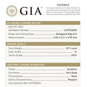 0.71ct 6.03x5.21x2.95mm GIA VVS1 H Hexagon Step Cut 21963-01