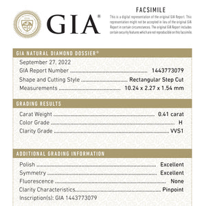 0.41ct 10.24x2.27x1.54mm GIA VVS1 H Baguette Step Cut 22615-01