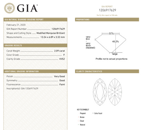 2.09ct 13.24x6.89x3.32mm GIA VVS2 F Antique Marquise Brilliant 18319-01 - Misfit Diamonds