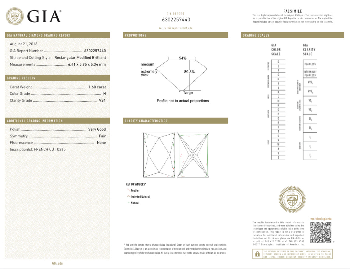 1.60ct 6.41x5.95x5.34mm GIA VS1 H French Cut 18889 02 Misfit Diamonds