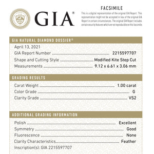 1.00ct 9.12x6.61x3.06mm GIA VS2 G Kite Step Cut 19295-01