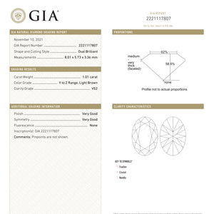 1.01ct 8.01x5.73x3.36mm GIA VS2 Champagne Oval Brilliant 21594-01