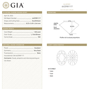 1.00ct 8.22x5.49x3.44mm GIA VS2 L Oval Brilliant 22219-01