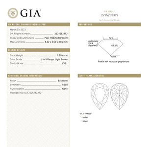1.28ct 8.32x5.50x3.84mm GIA VVS1 U-V Pear Brilliant 27064-01