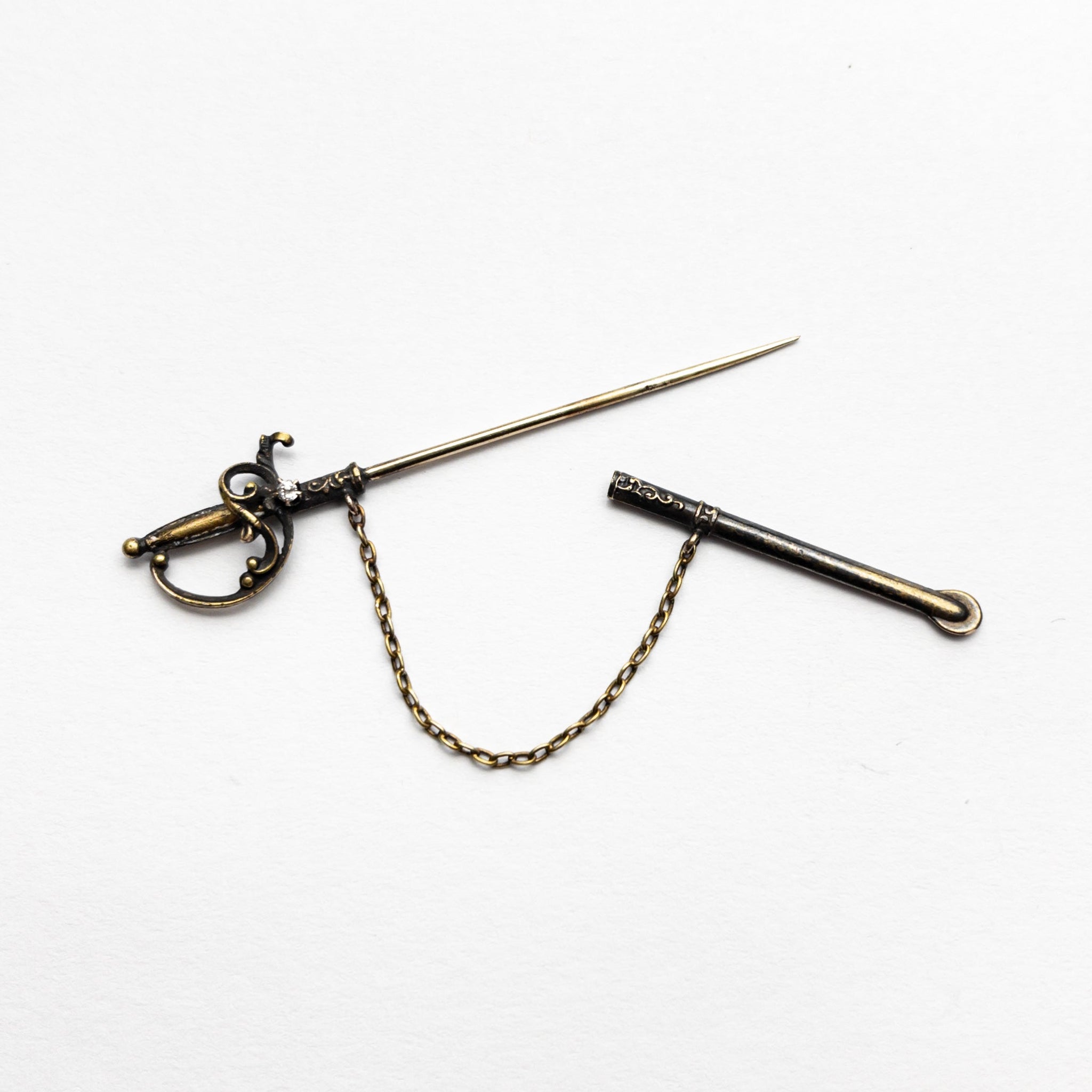 Sword Pin Spring 0.02ct Old European Cut 14K & Silver Sword Pin 22757-01 - Misfit Diamonds