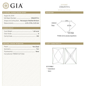 1.60ct 6.32x5.96x5.22mm GIA VS2 H French Cut 18889-01 - Misfit Diamonds