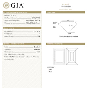 1.01ct 9.85x3.93x2.49mm GIA VS2 I Baguette Step Cut 19513-01
