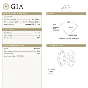 1.03ct 13.89x4.97x2.07mm GIA VVS1 H Modern Antique Marquise Brilliant 19302-01
