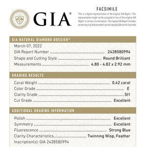 0.42ct 4.74x4.71x2.89mm GIA SI1 E Round Brilliant 🇨🇦 21234-01