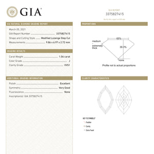 1.06ct 9.86x6.97x2.72mm GIA VVS1 J Lozenge Step Cut 19007-01 - Misfit Diamonds