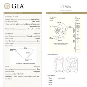 1.02ct 6.19x4.99x3.47mm GIA I1 Fancy Brownish Pink Cut Corner Rectangle Brilliant 21612-01