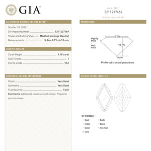 4.18ct 16.84x8.79x4.10mm GIA VS2 I Lozenge Step Cut 18841-01 - Misfit Diamonds